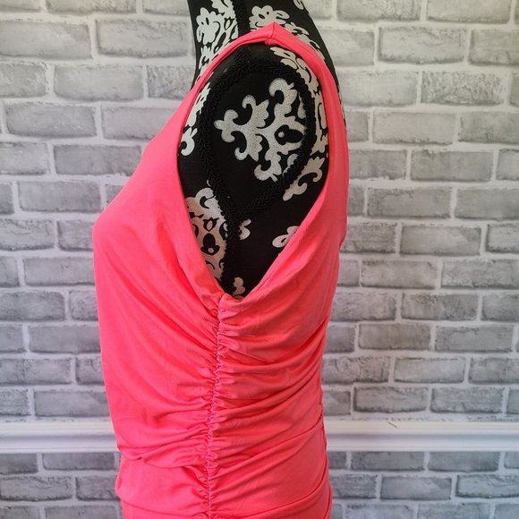Neon Pink Tank Dress Ruched Barbie Party Costume Cosplay XL NWOT Spandex Blend - Picture 12 of 12